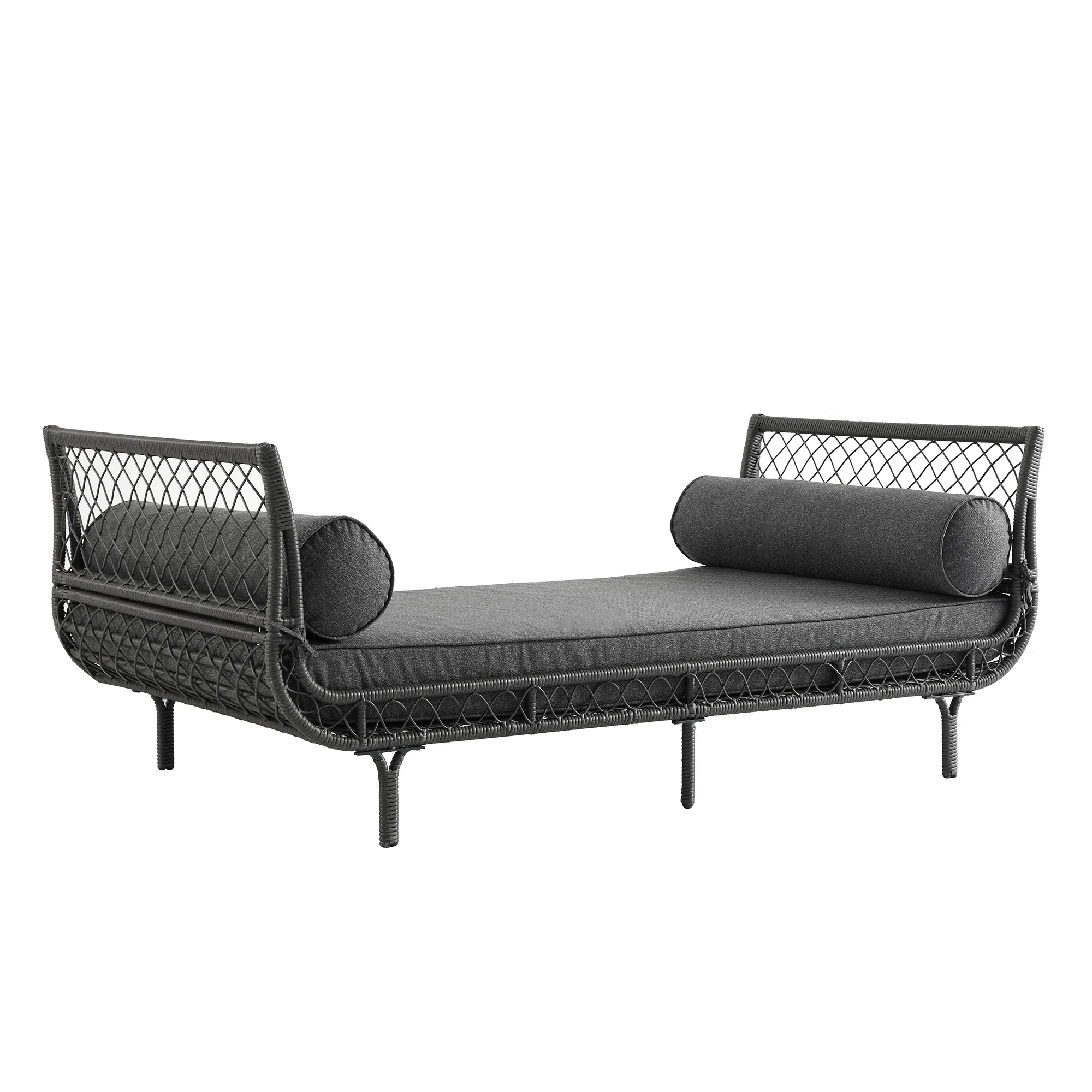 Willowbrook Lattice Weave Rattan Daybed, Dark Grey - Image 7