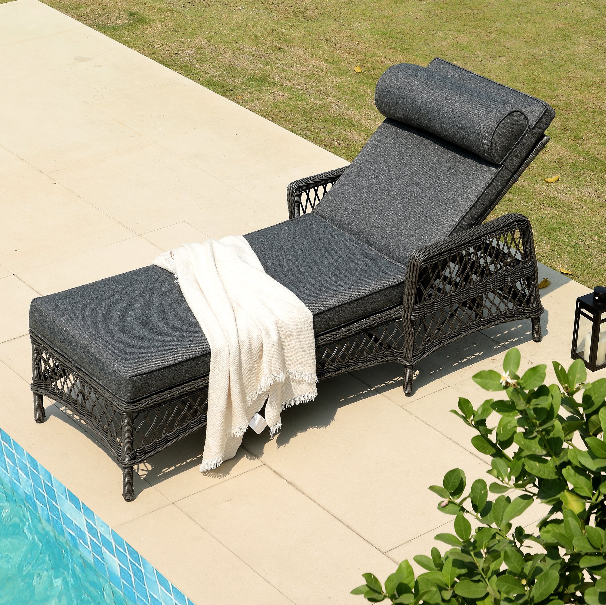 Willowbrook Lattice Weave Rattan Sun Lounger, Dark Grey - Image 4