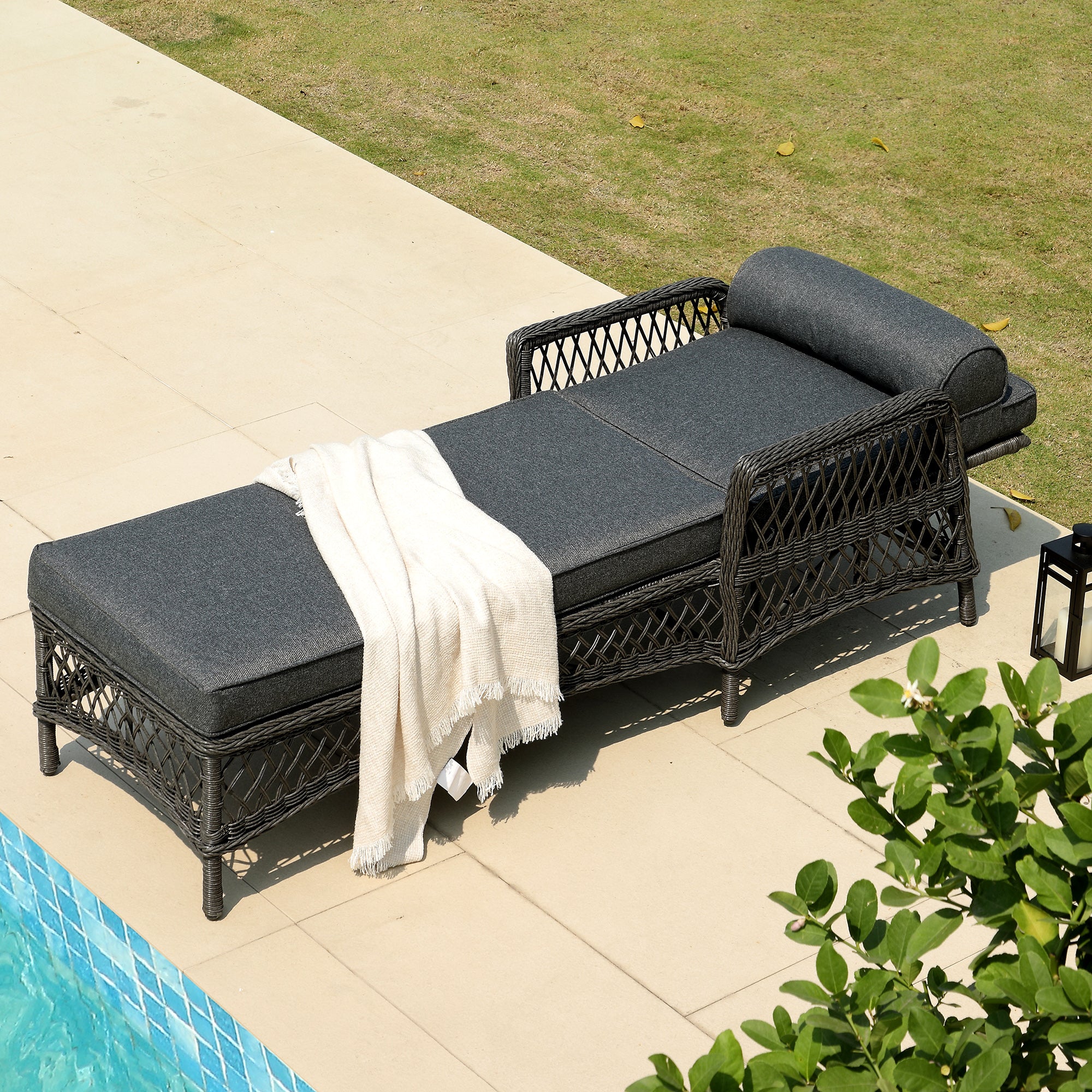 Willowbrook Lattice Weave Rattan Sun Lounger, Dark Grey - Image 5