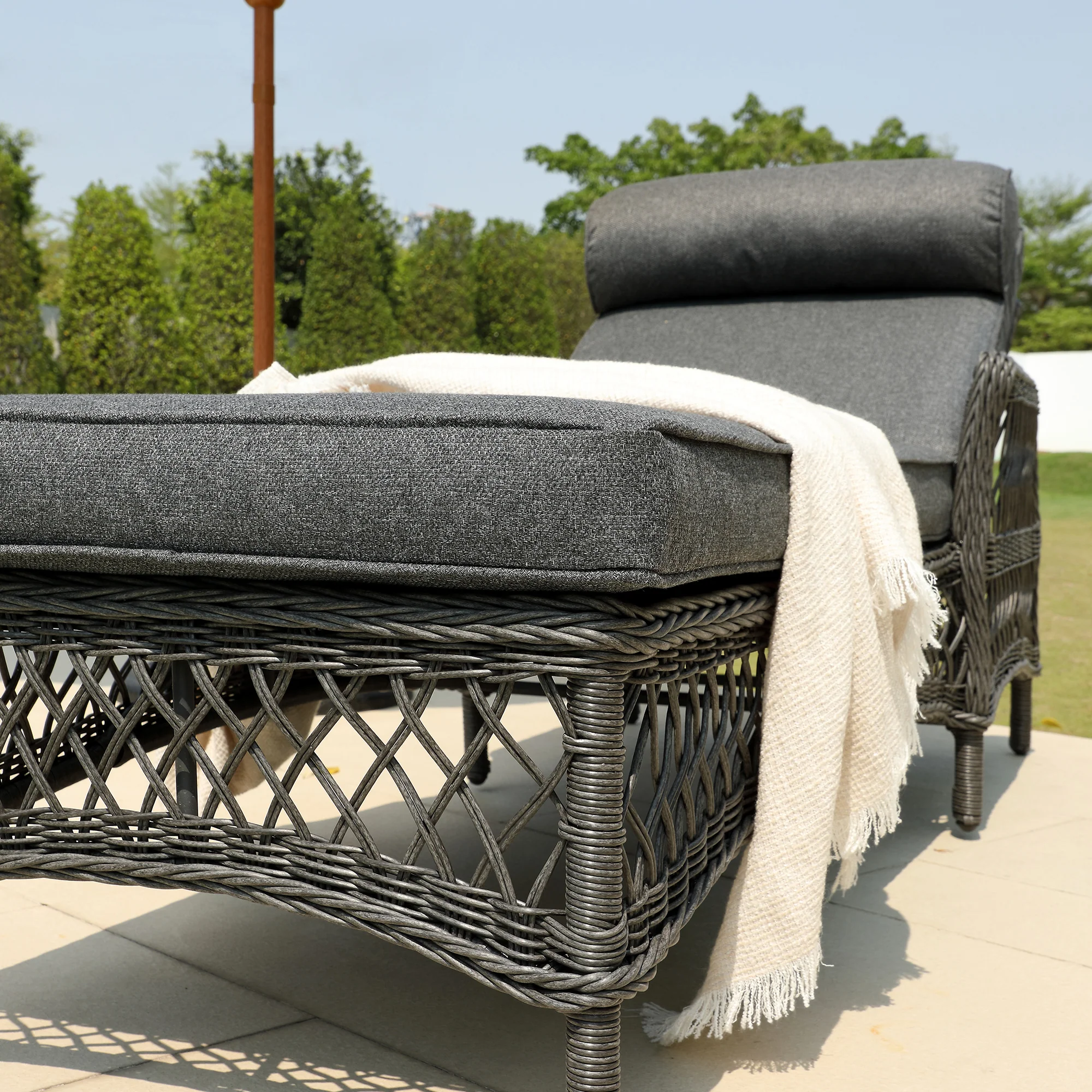 Willowbrook Lattice Weave Rattan Sun Lounger, Dark Grey - Image 6
