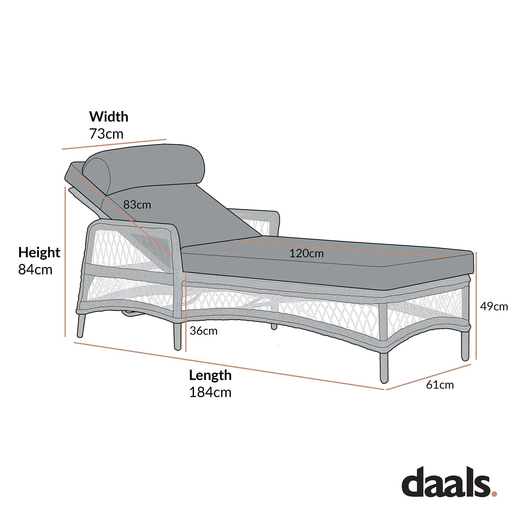 Willowbrook Lattice Weave Rattan Sun Lounger, Dark Grey - Image 9