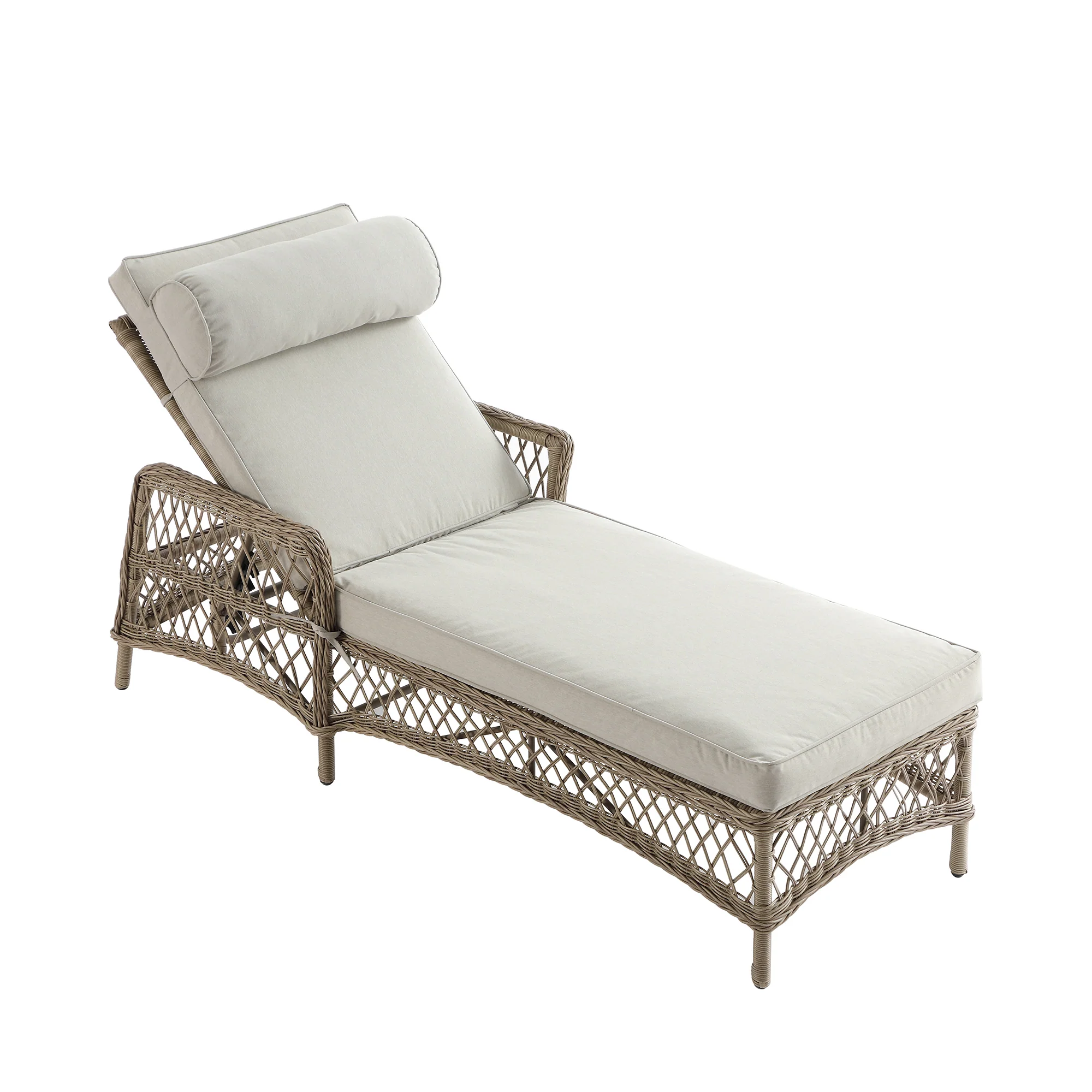 Willowbrook Lattice Weave Rattan Sun Lounger, Natural - Image 12