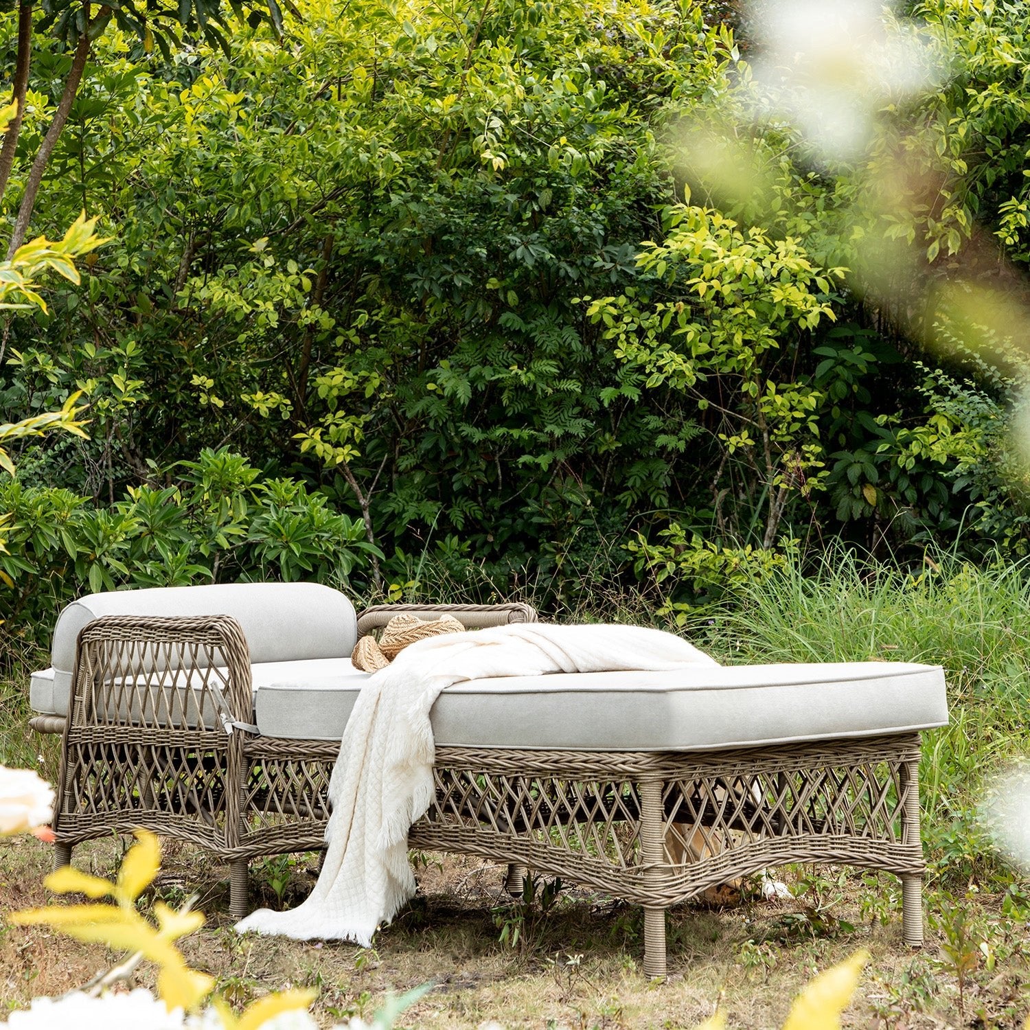 Willowbrook Lattice Weave Rattan Sun Lounger, Natural - Image 2