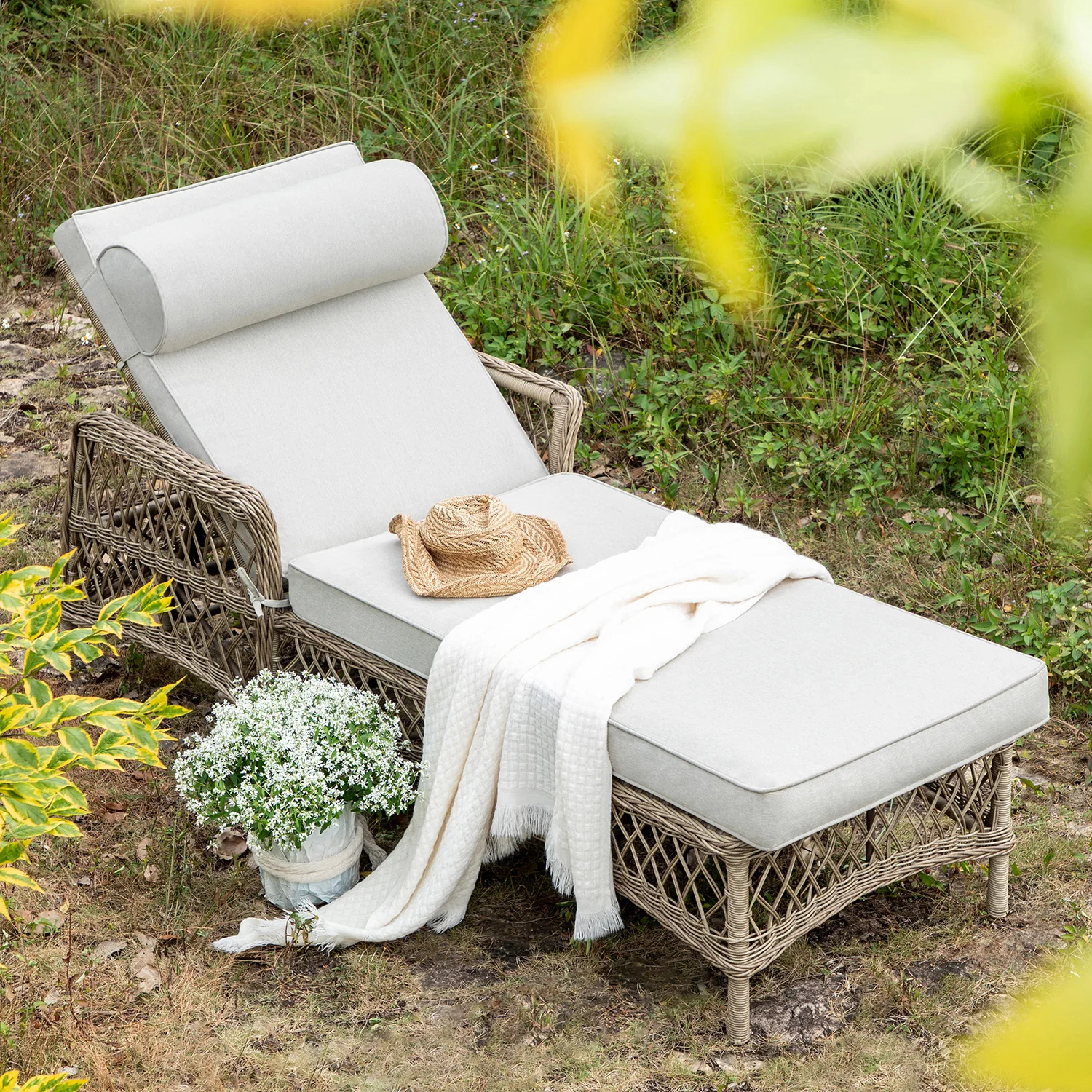 Willowbrook Lattice Weave Rattan Sun Lounger, Natural - Image 3