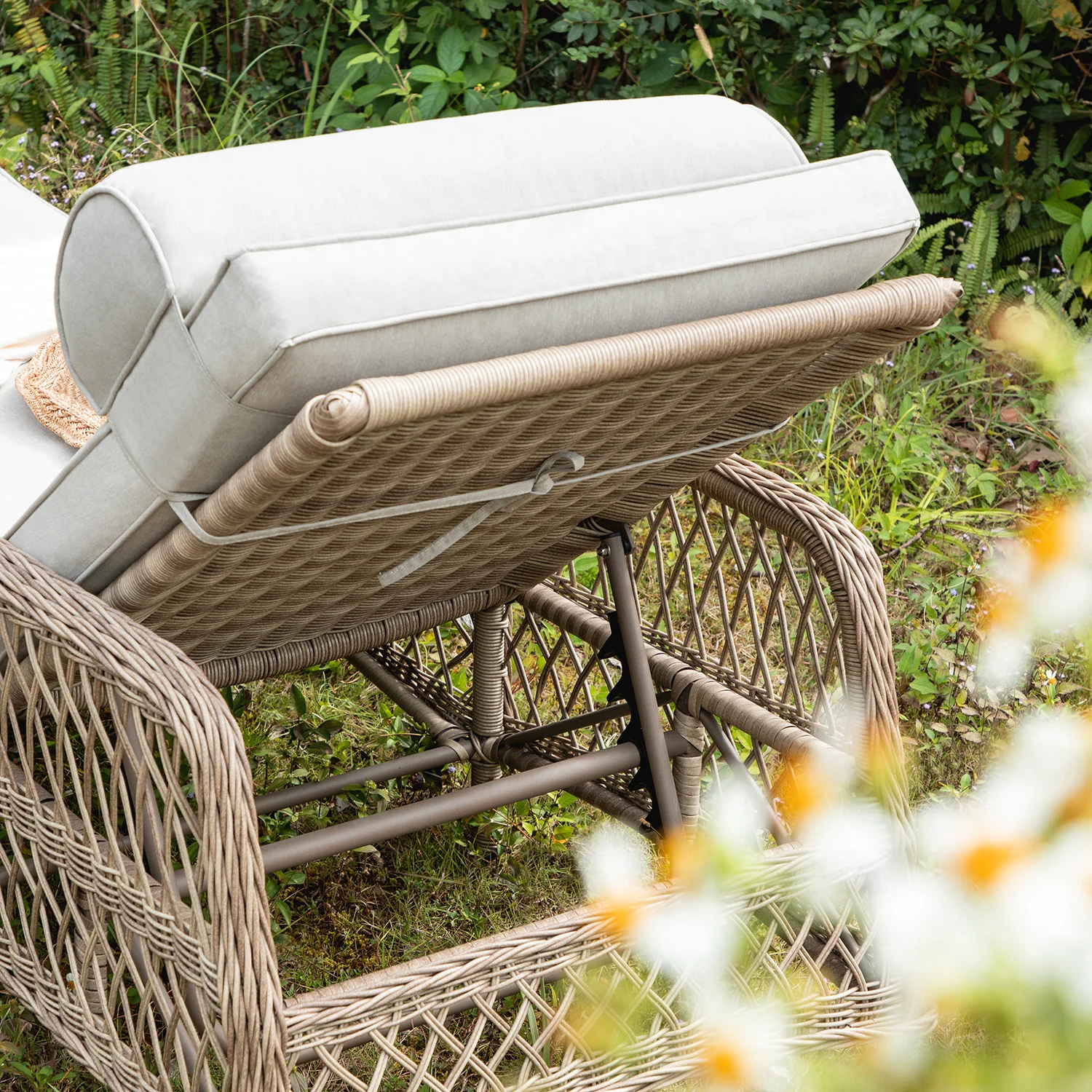 Willowbrook Lattice Weave Rattan Sun Lounger, Natural - Image 6