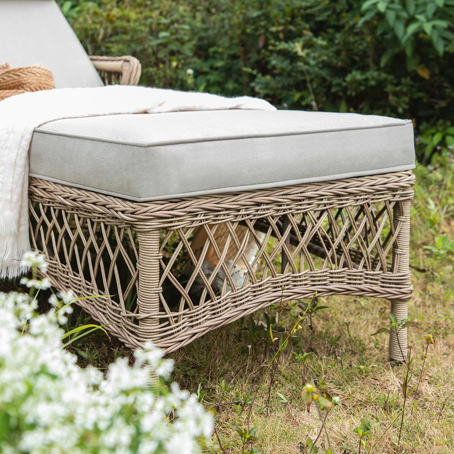 Willowbrook Lattice Weave Rattan Sun Lounger, Natural - Image 8