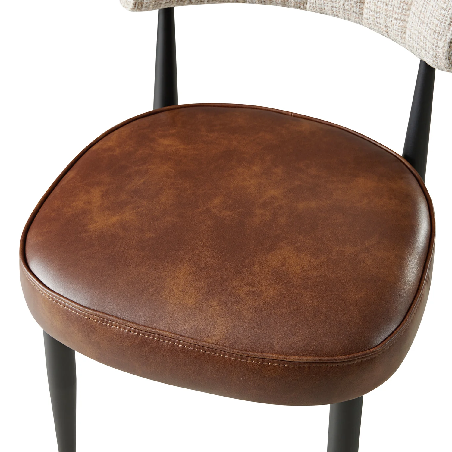 Wilna Set of 2 Dining Chairs, Beige Woven | Vintage Brown Faux Leather - Image 15