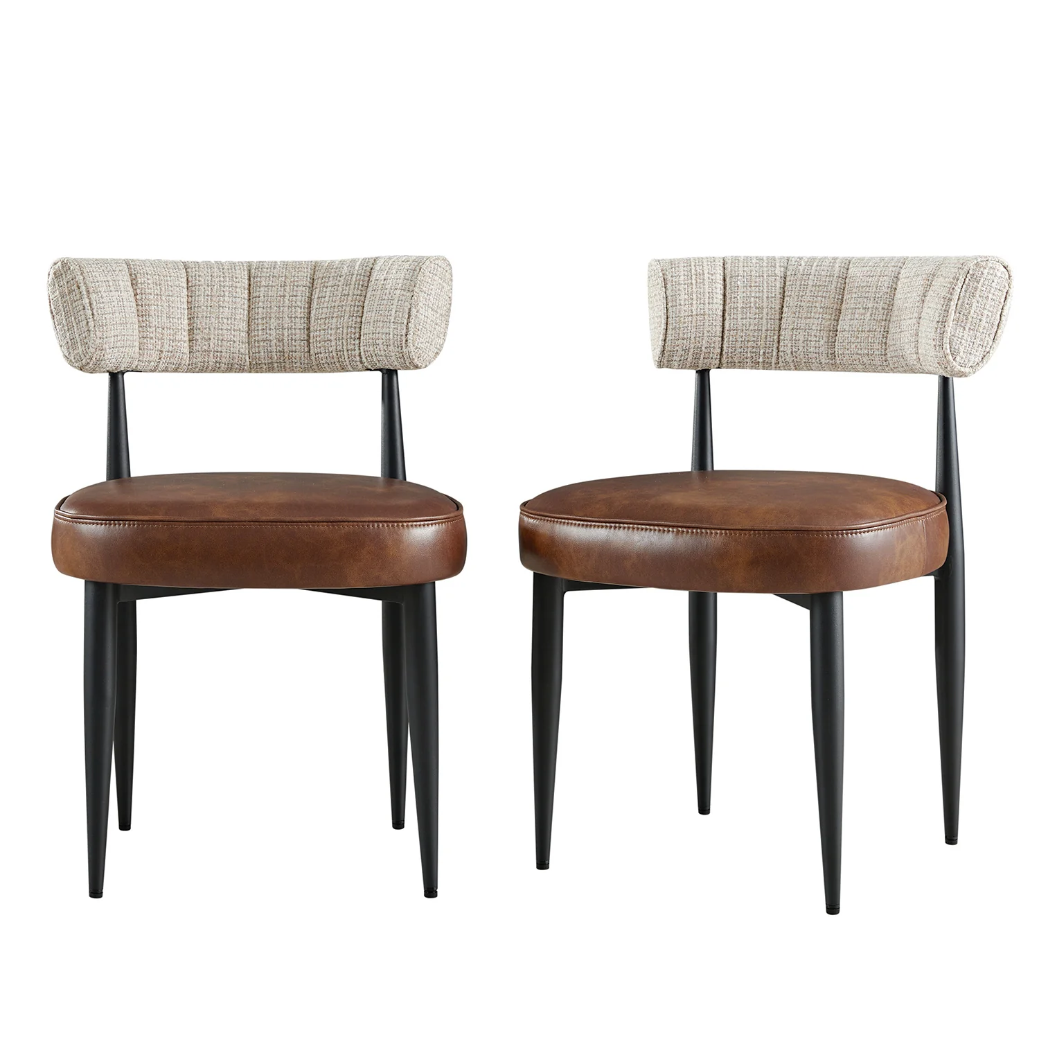 Wilna Set of 2 Dining Chairs, Beige Woven | Vintage Brown Faux Leather - Image 7