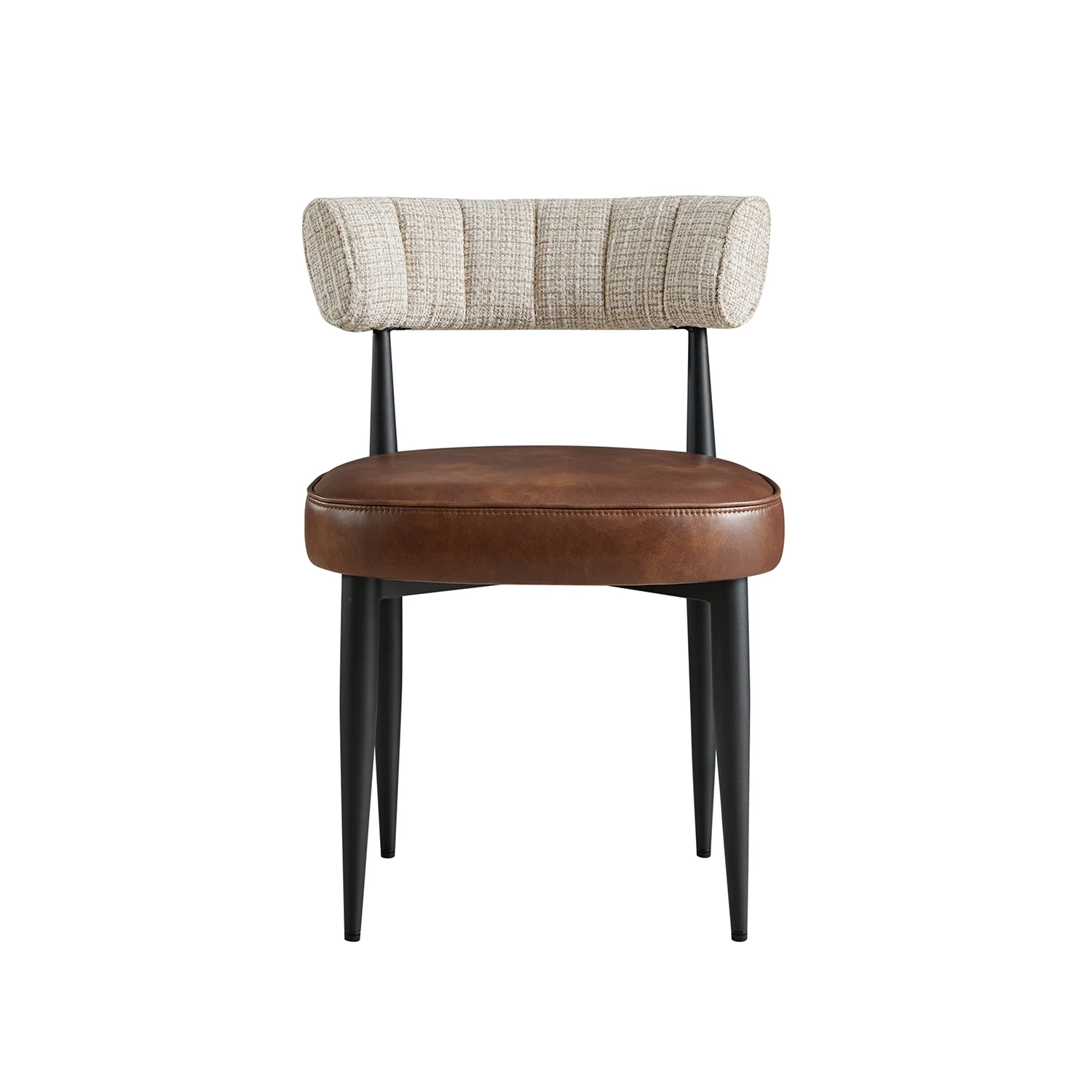 Wilna Set of 2 Dining Chairs, Beige Woven | Vintage Brown Faux Leather - Image 8