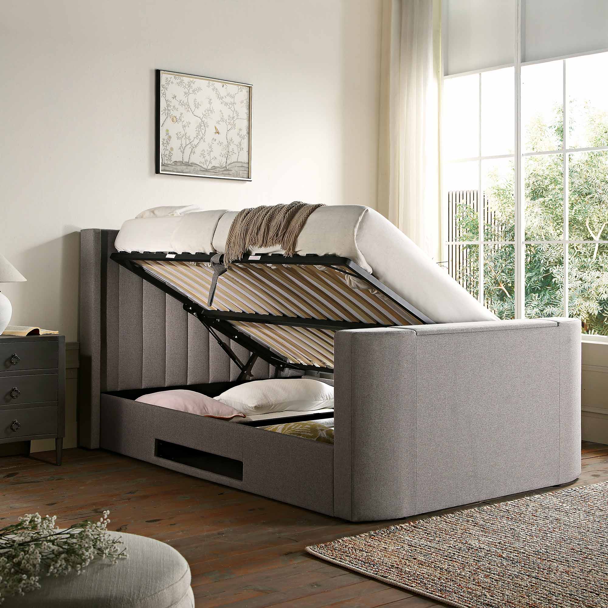 Wilton Grey Fabric Ottoman TV Bed - Image 3