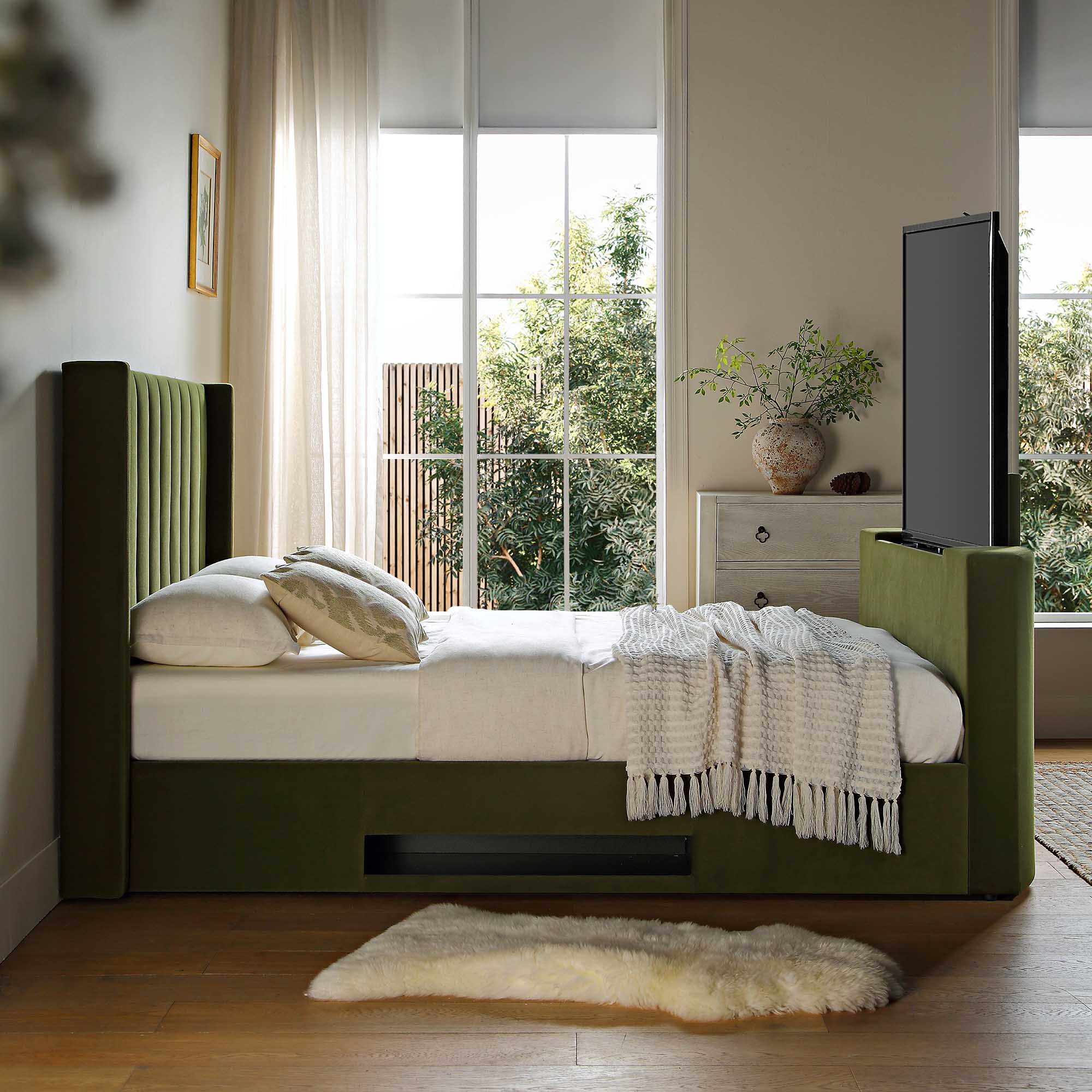 Wilton Moss Green Velvet Ottoman TV Bed - Image 2