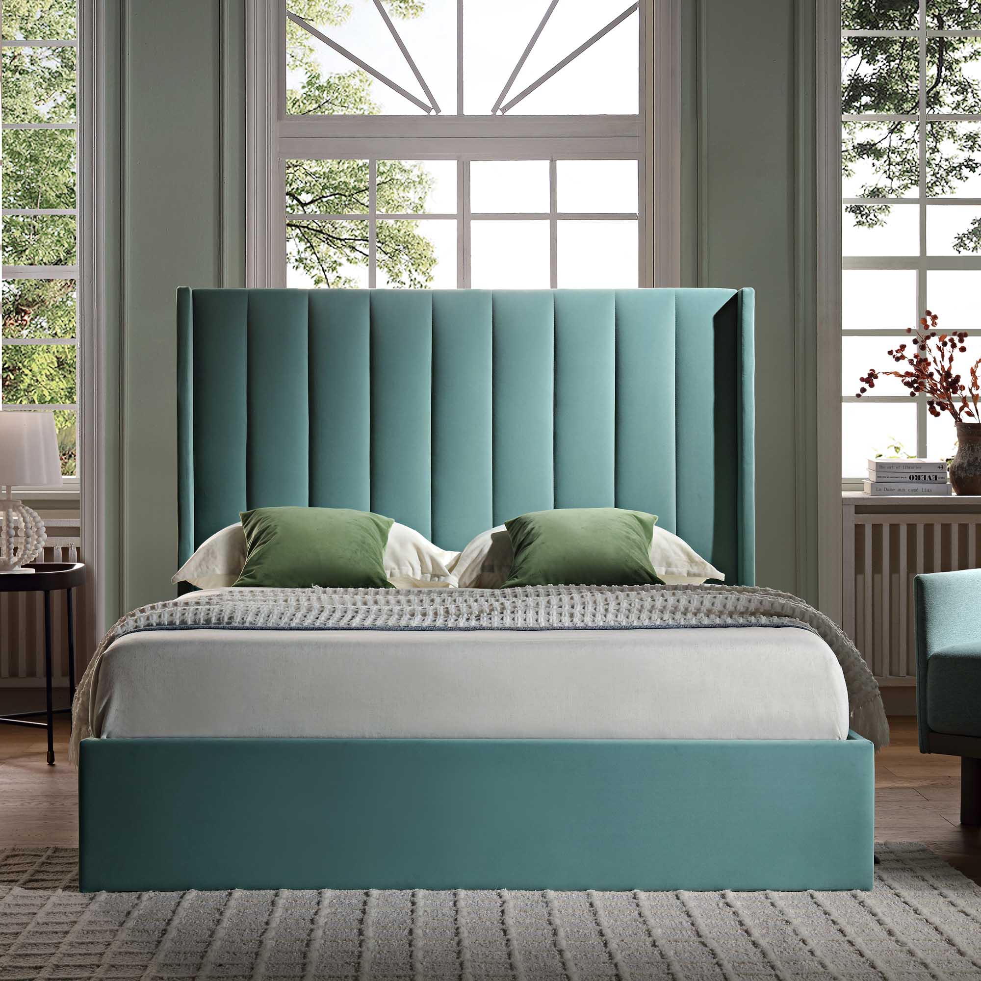 Wilton Seafoam Blue Velvet Ottoman Storage Bed - Image 2