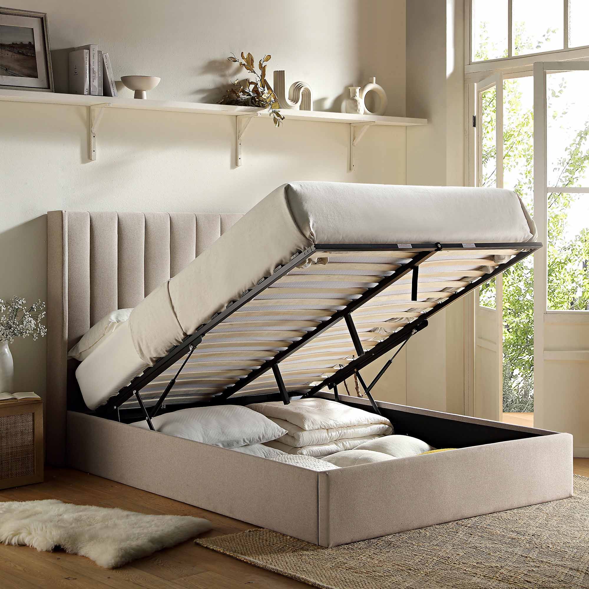 Wilton Warm Stone Fabric Ottoman Storage Bed - Image 2