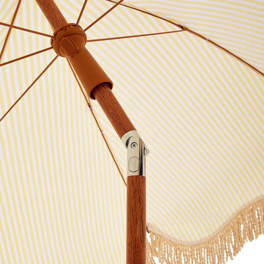 Gabriel Yellow and White Striped Fringed Parasol with Tilt - Image 11