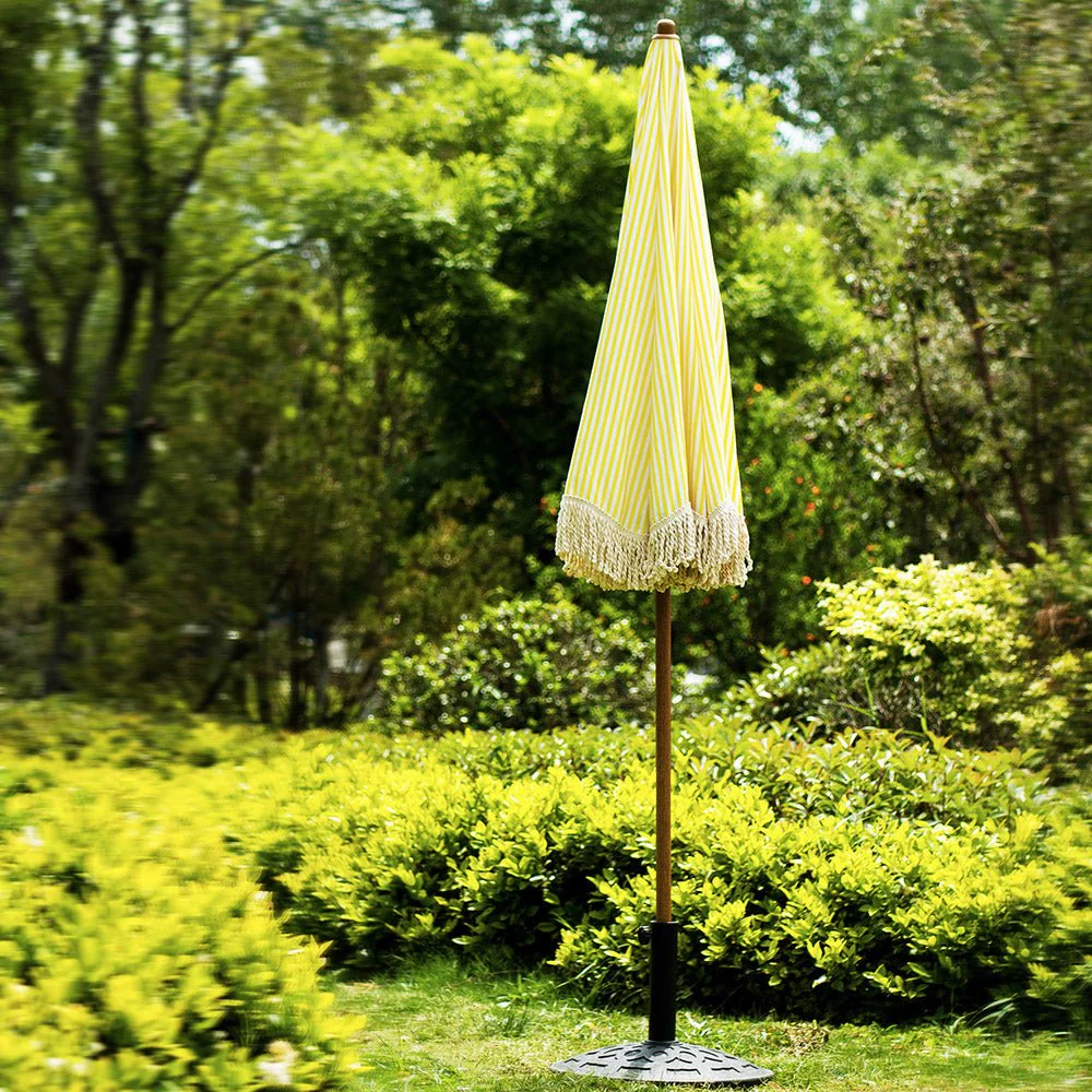 Gabriel Yellow and White Striped Fringed Parasol with Tilt - Image 3
