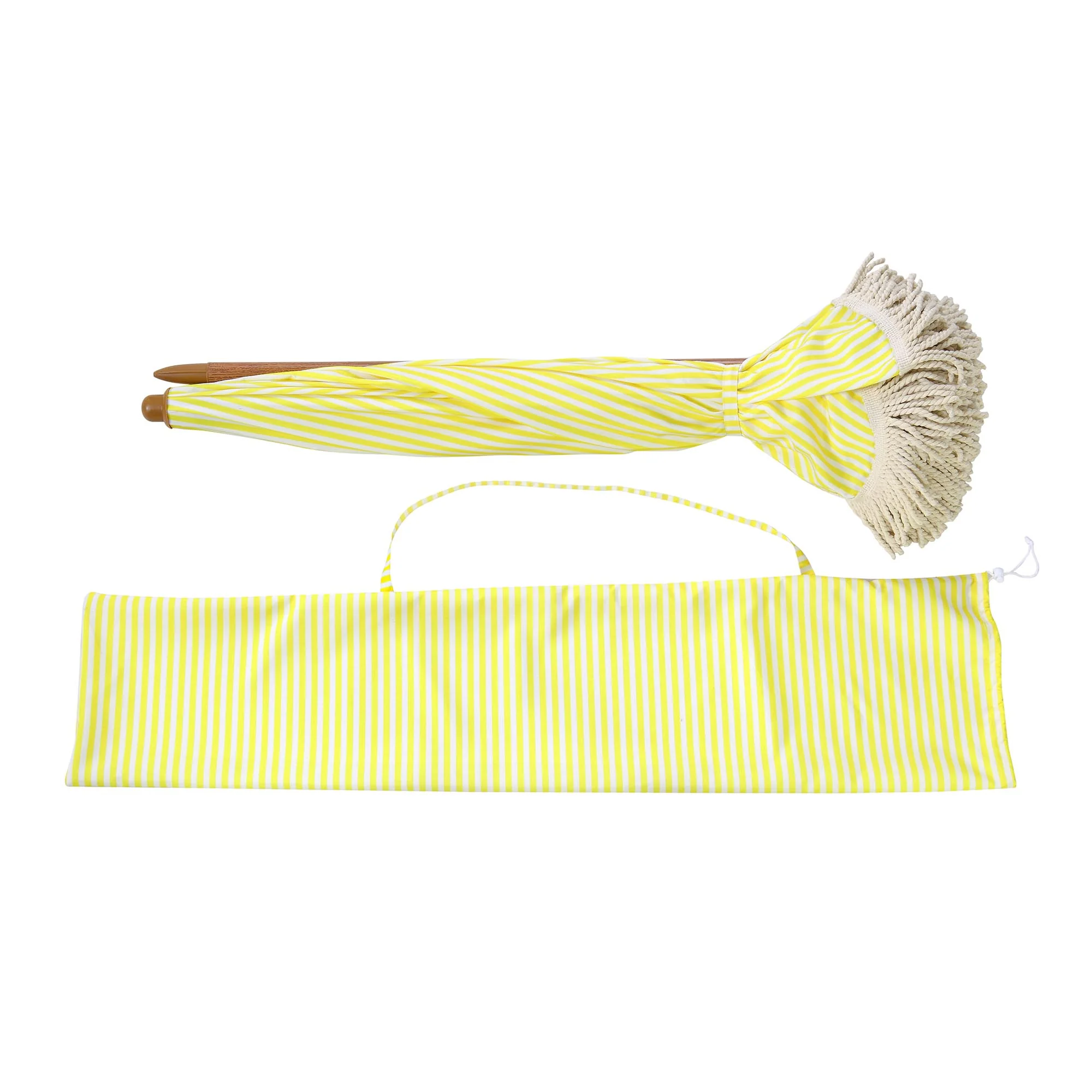 Gabriel Yellow and White Striped Fringed Parasol with Tilt - Image 9