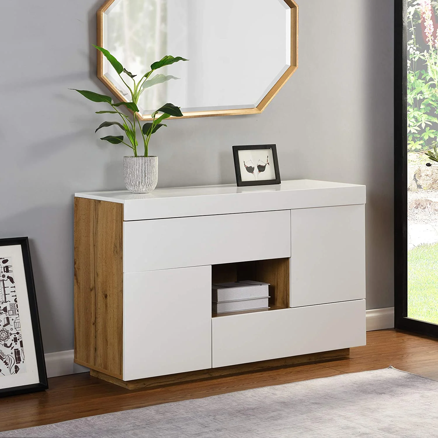 Yukon High Gloss White 2 in 1 Desk or Sideboard with Extendable Top - Image 2